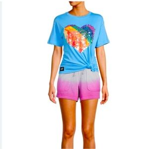 QUEER EYE Cyan Sequin Tee Ladies size Medium NWT